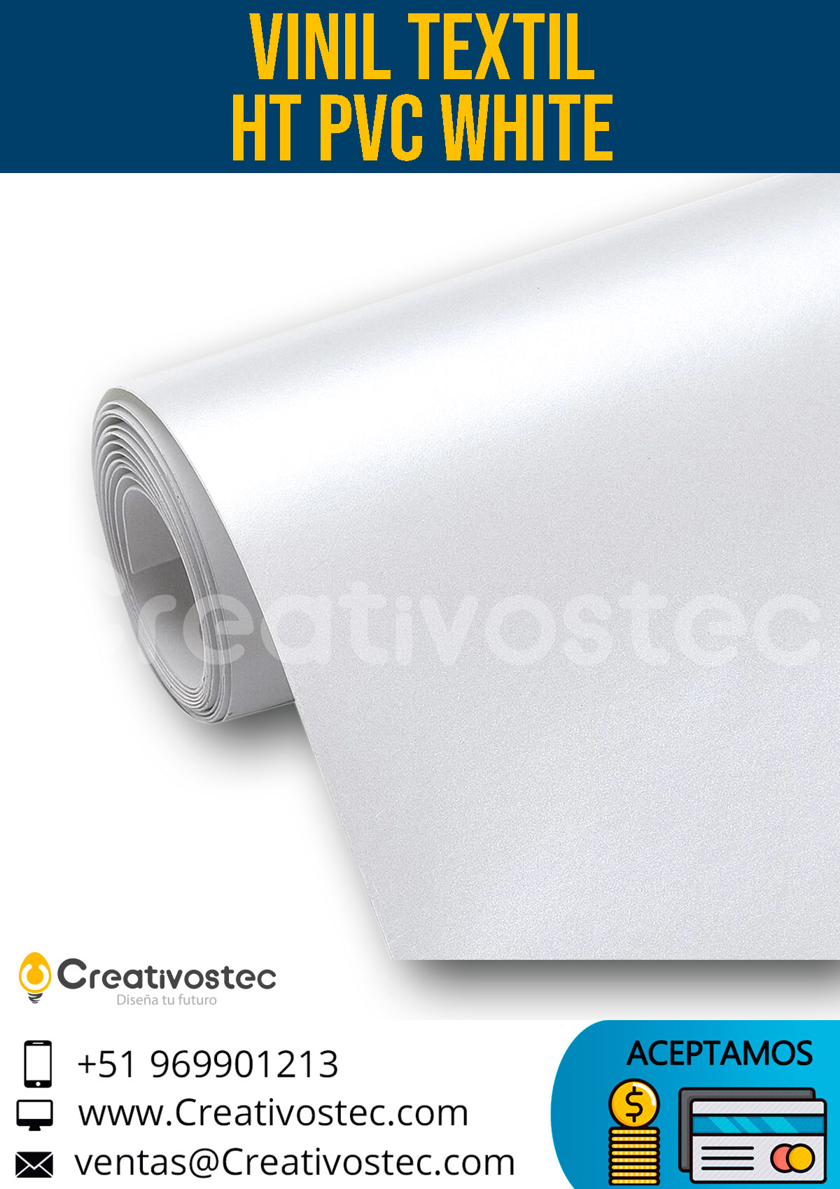 VINIL TEXTIL PVC BLANCO 51cm X 30 CM - Creativostec